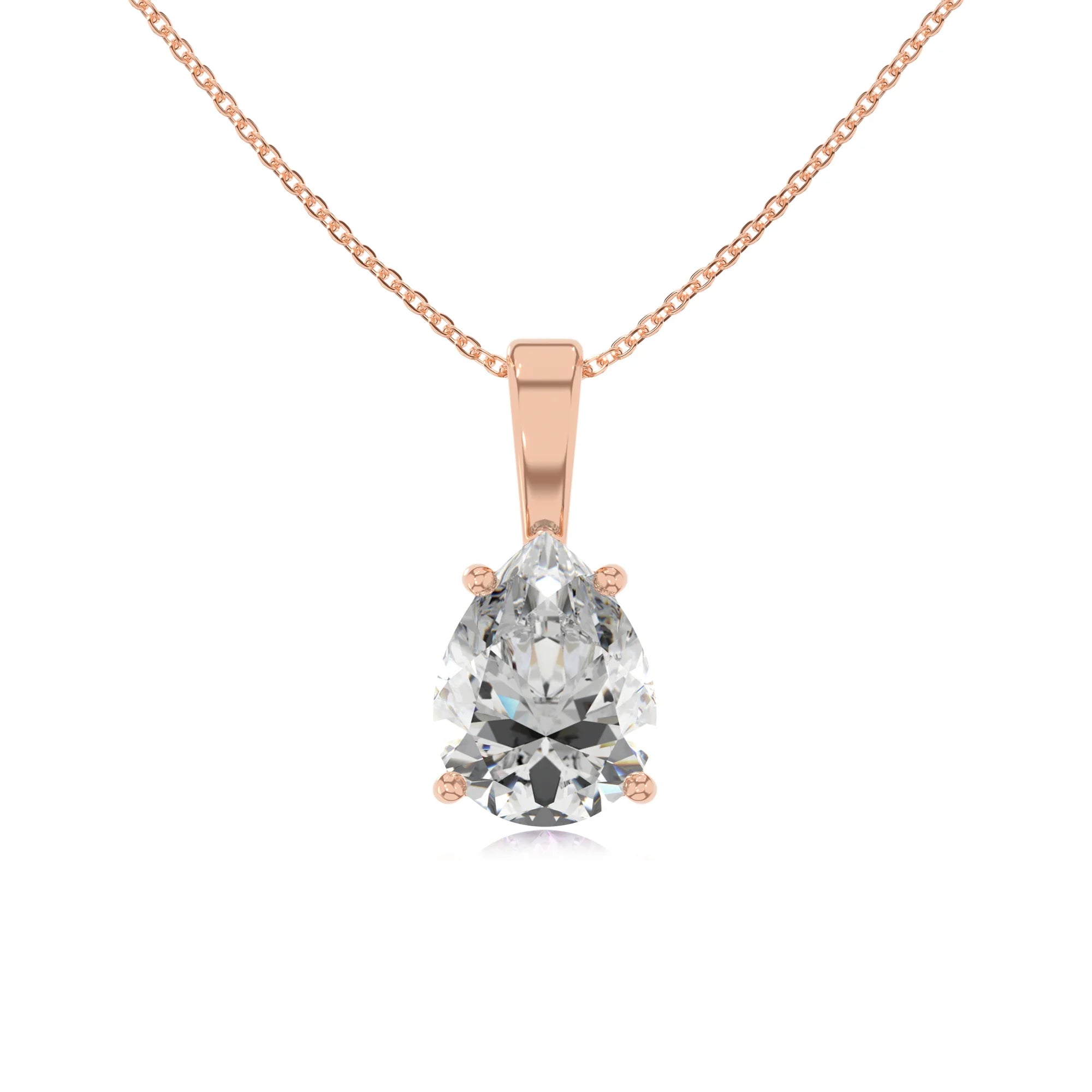 lab grown moissanite pear solitaire necklaces in rose gold 