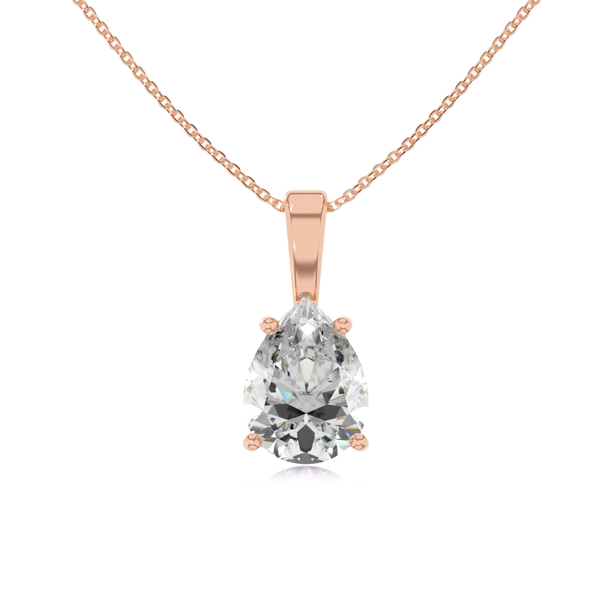 lab grown moissanite pear solitaire necklaces in rose gold 
