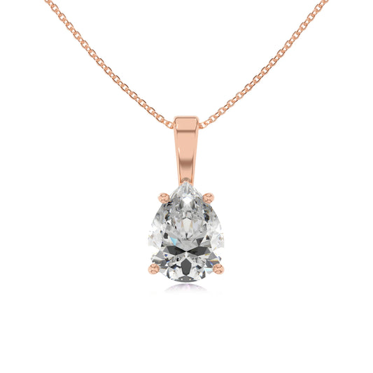 lab grown moissanite pear solitaire necklaces in rose gold 