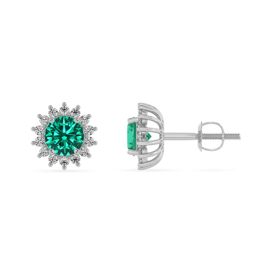 lab grown emerald round stud earrings in white gold 