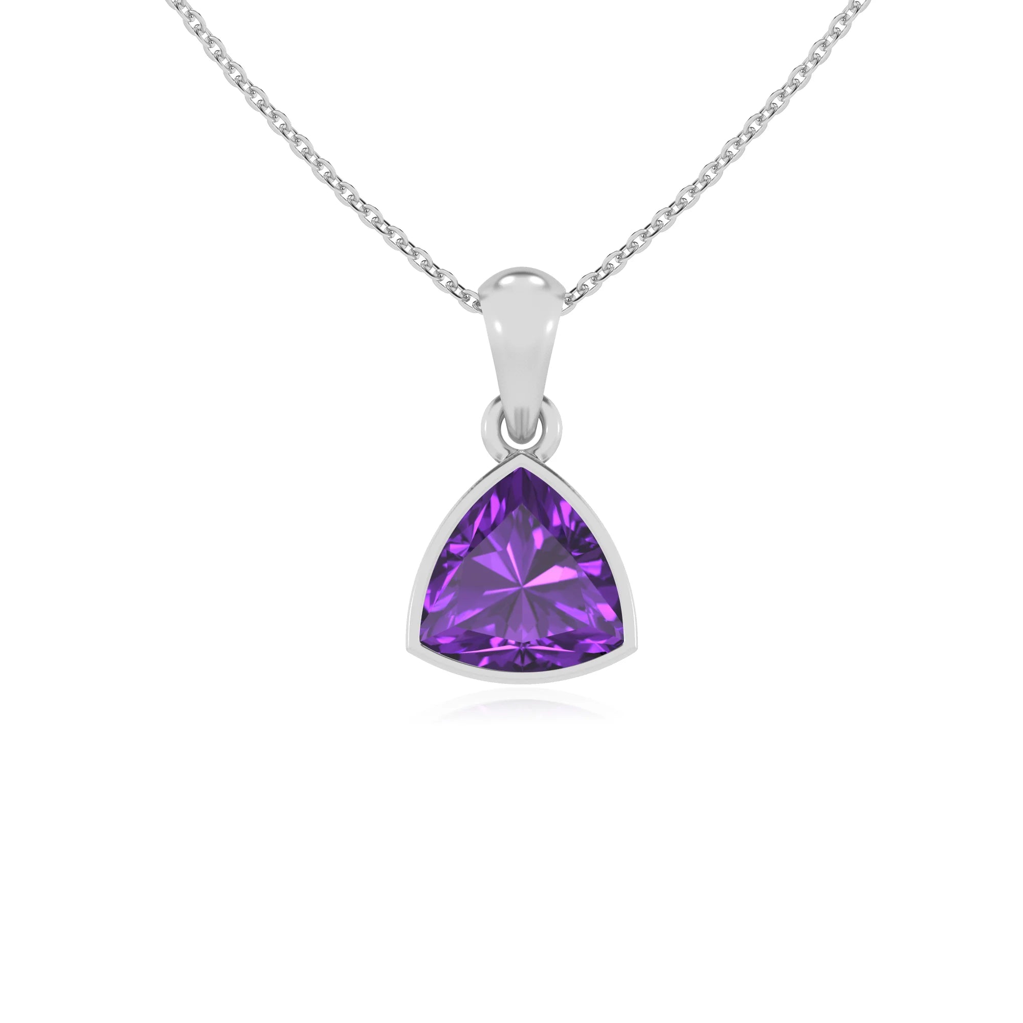 lab grown amethyst trillion solitaire necklaces in white gold 
