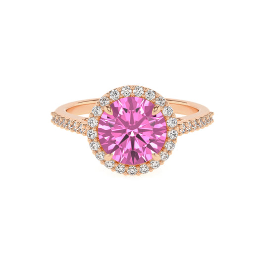 lab grown pink-sapphire round solitaire rings in rose gold 