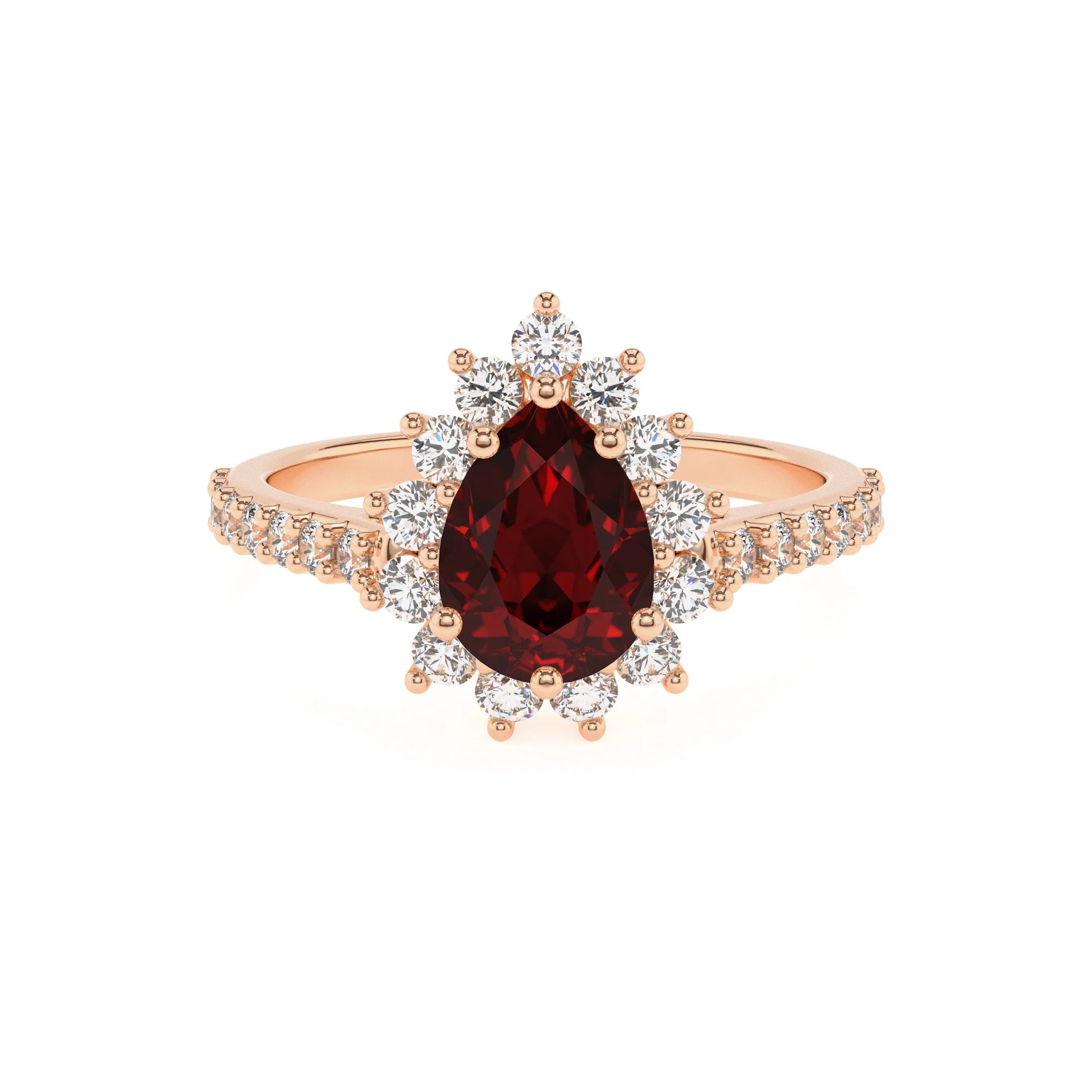 natural garnet pear solitaire rings in rose gold 
