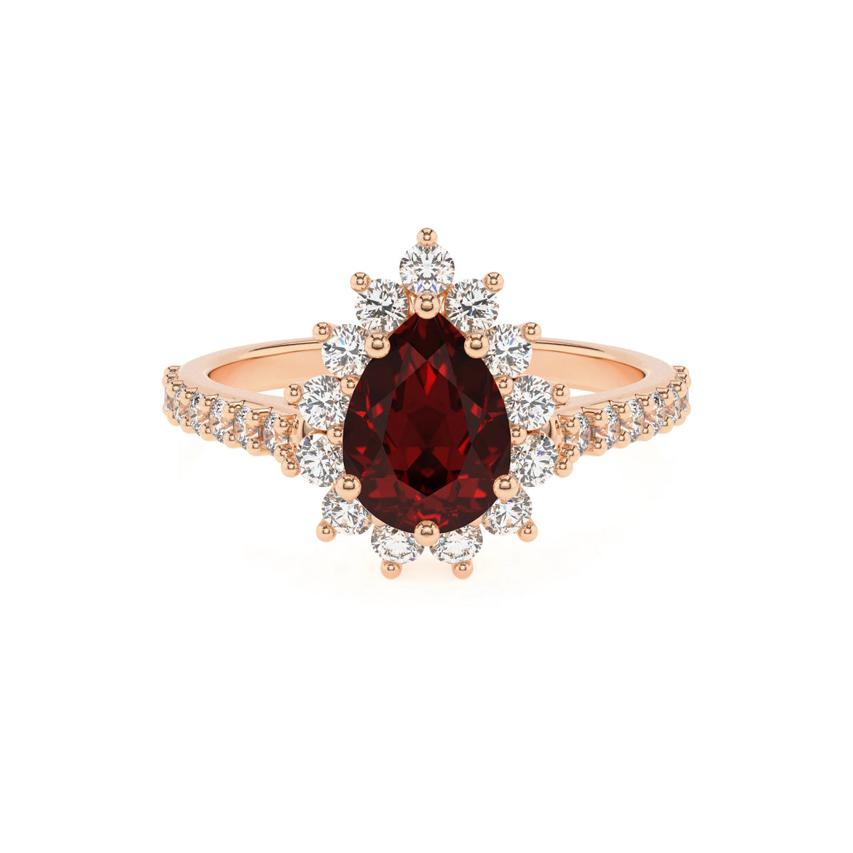 natural garnet pear solitaire rings in rose gold 