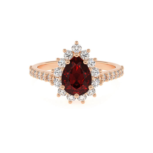 natural garnet pear solitaire rings in rose gold 