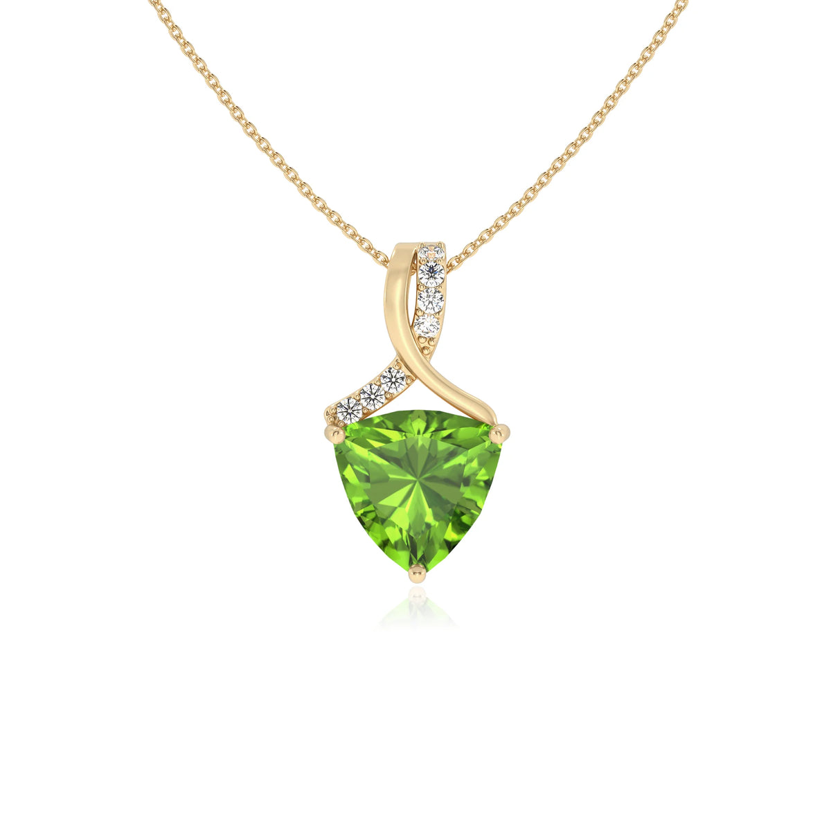 natural peridot trillion solitaire necklaces in yellow gold 