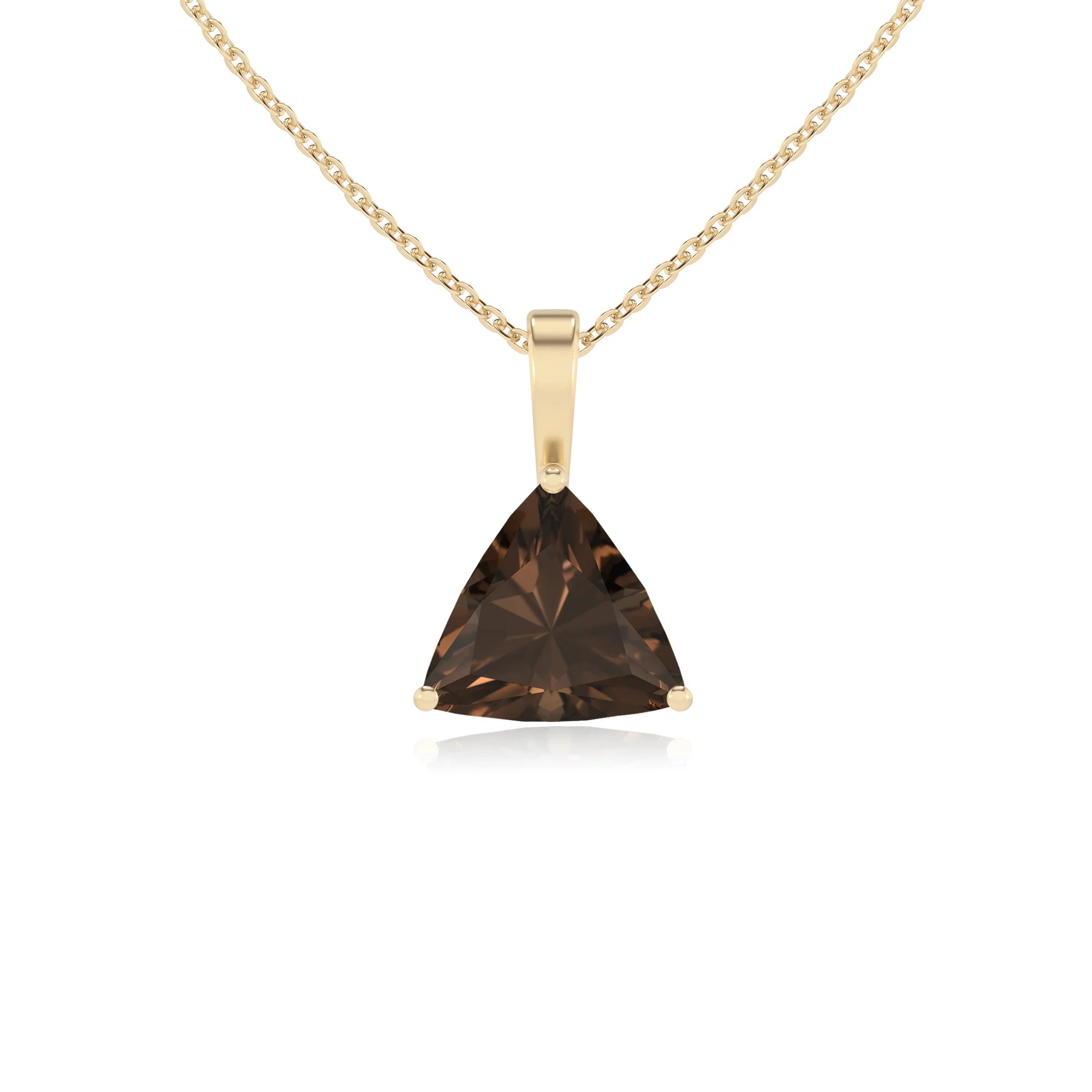 natural smoky-quartz trillion solitaire necklaces in yellow gold 