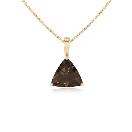 natural smoky-quartz trillion solitaire necklaces in yellow gold 