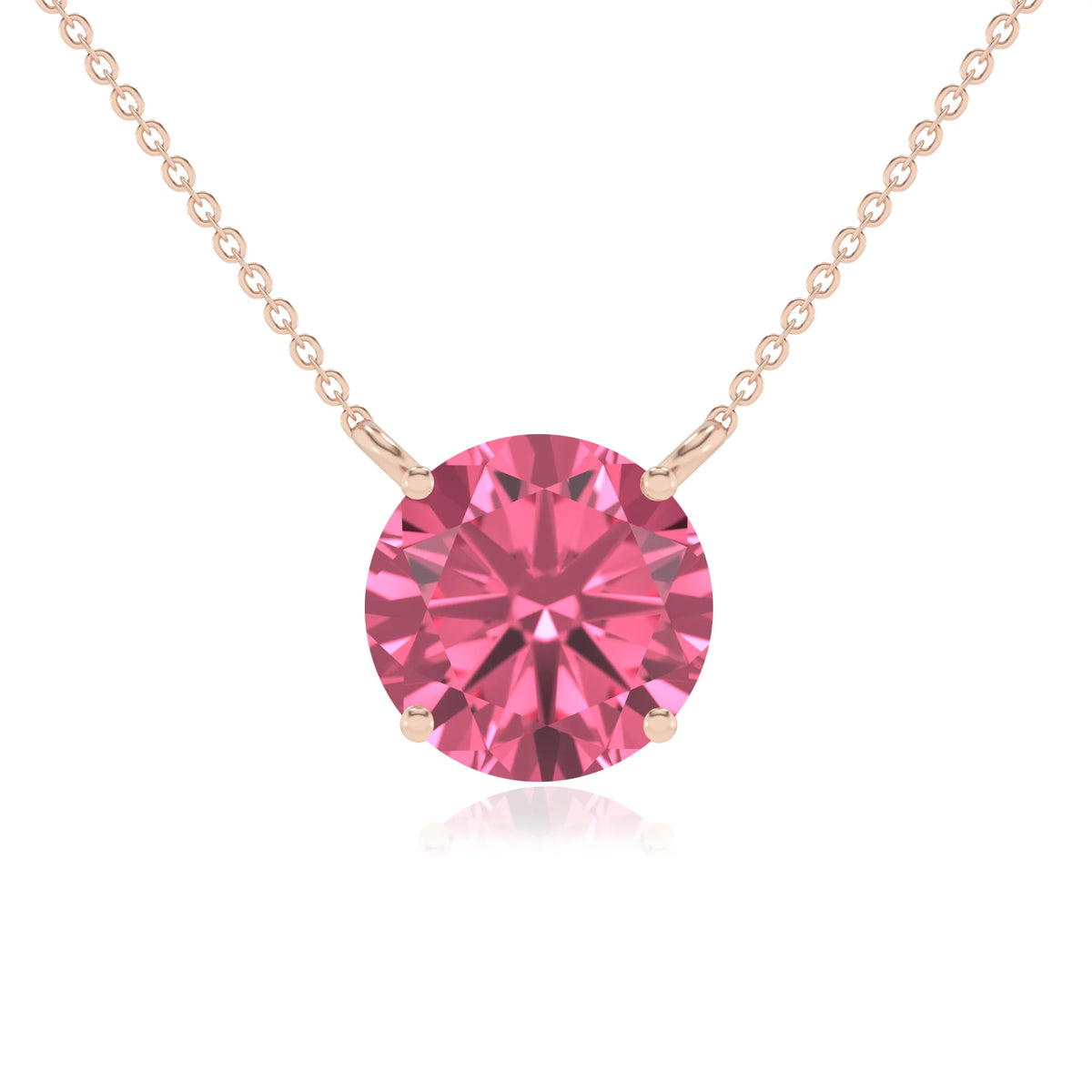 lab grown pink-tourmaline round solitaire necklaces in rose gold 
