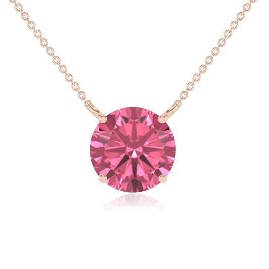 lab grown pink-tourmaline round solitaire necklaces in rose gold 