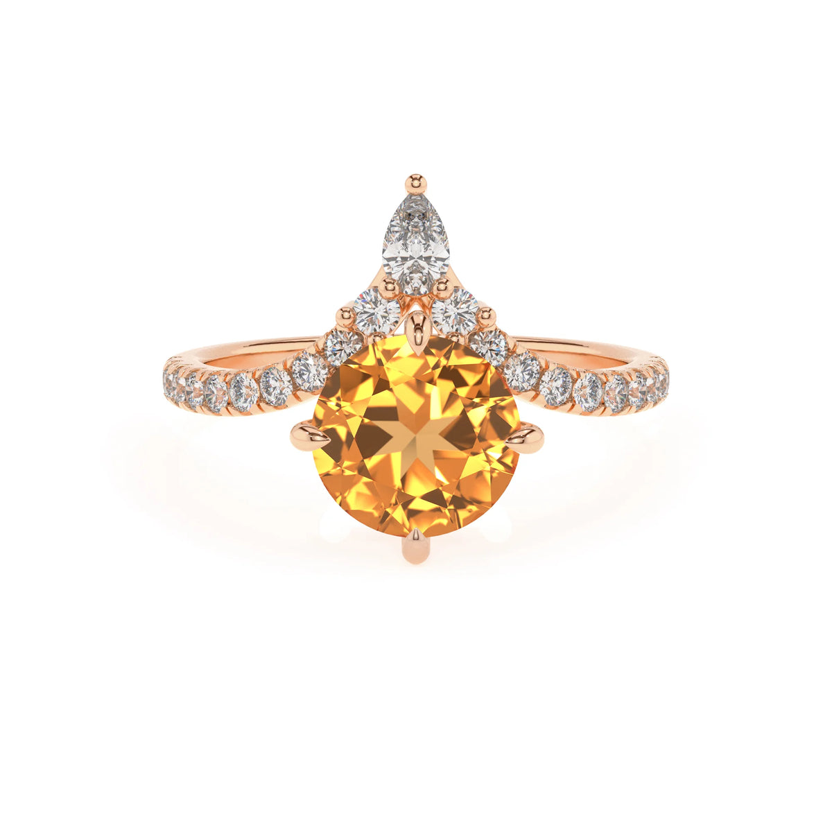 lab grown citrine round solitaire rings in rose gold 