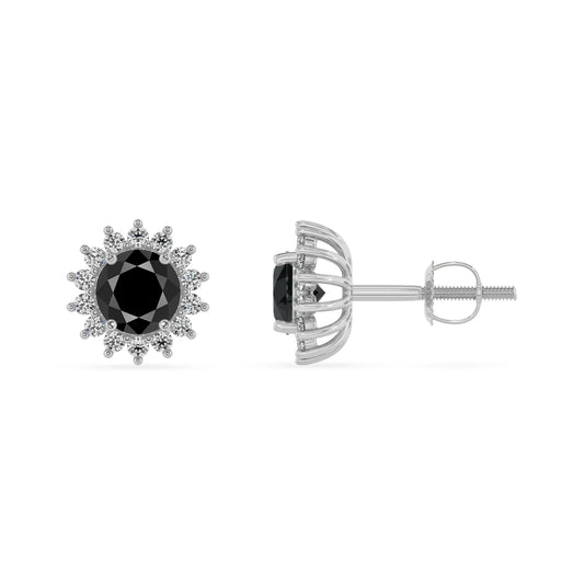 natural black onyx round stud earrings in white gold 
