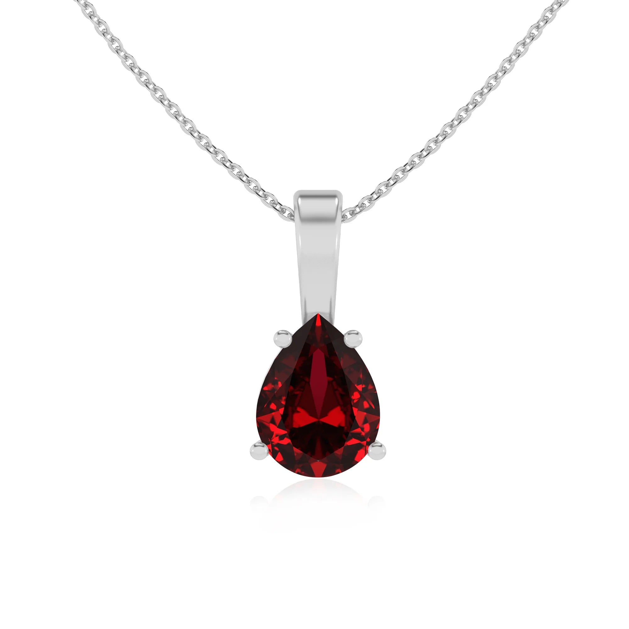 lab grown ruby pear solitaire necklaces in sterling silver 