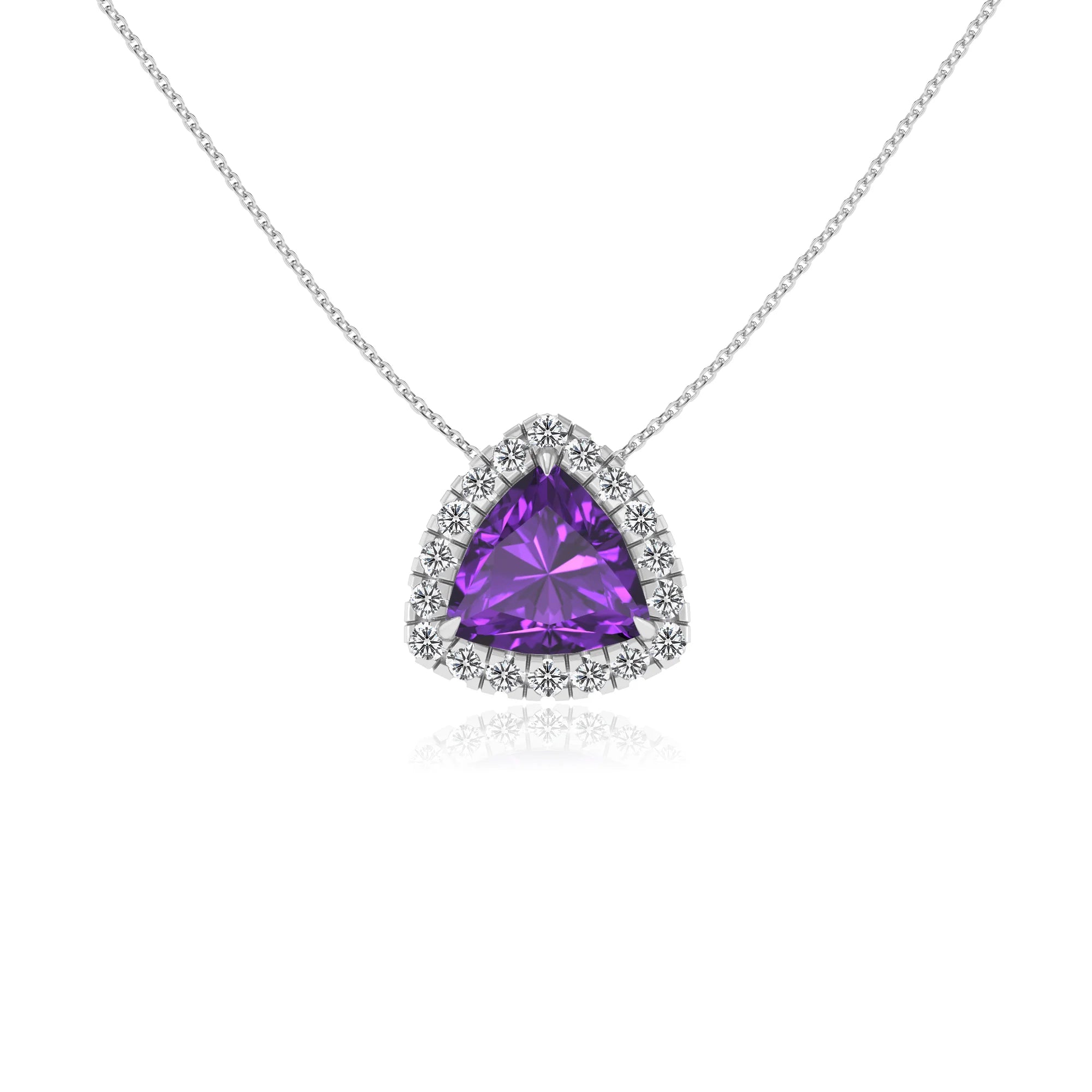 lab grown amethyst trillion solitaire necklaces in white gold 
