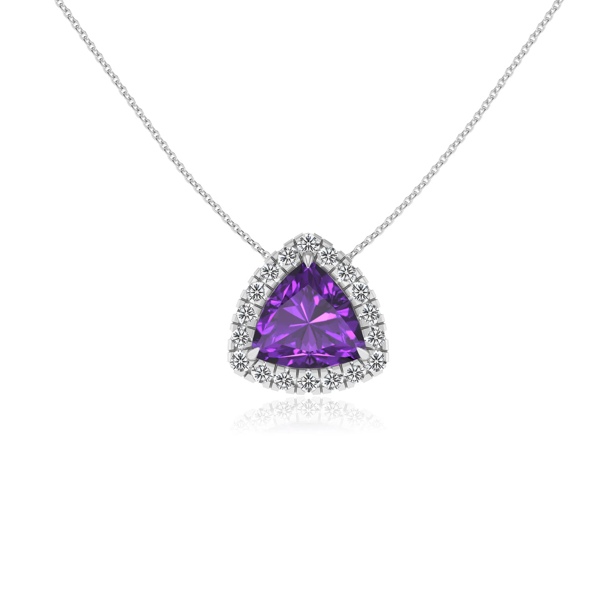 lab grown amethyst trillion solitaire necklaces in white gold 