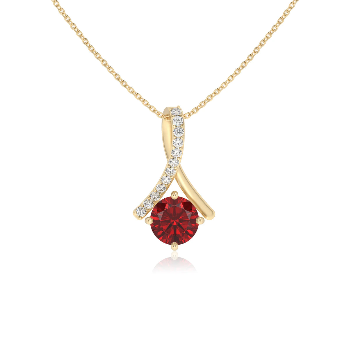 lab grown ruby round solitaire necklaces in yellow gold 
