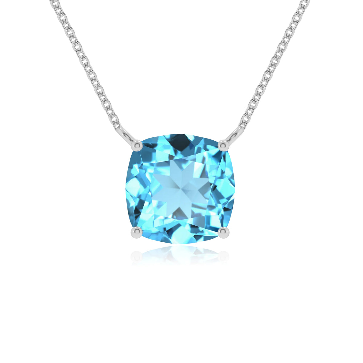 natural swiss-blue-topaz cushion solitaire necklaces in platinum 