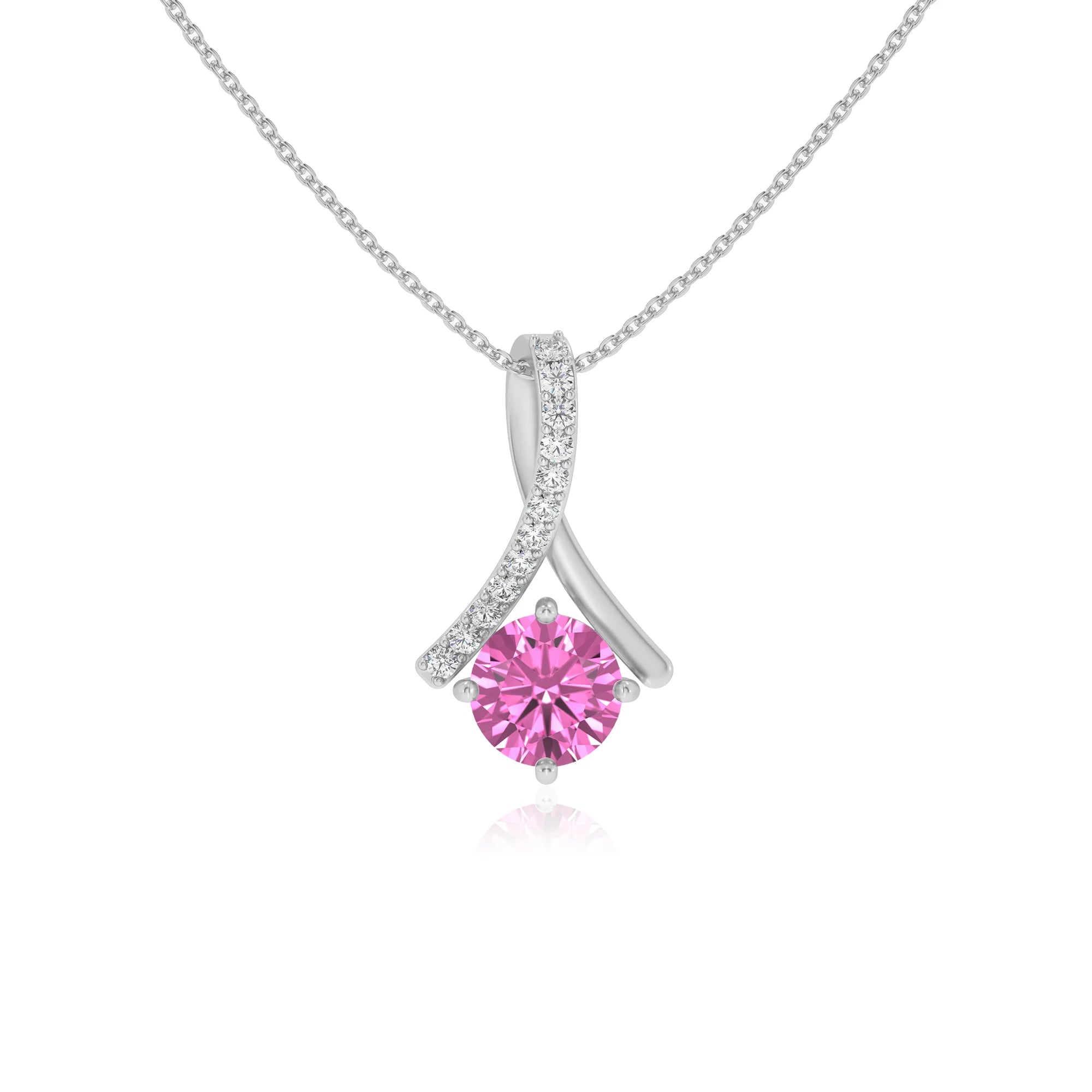 lab grown pink-sapphire round solitaire necklaces in platinum 