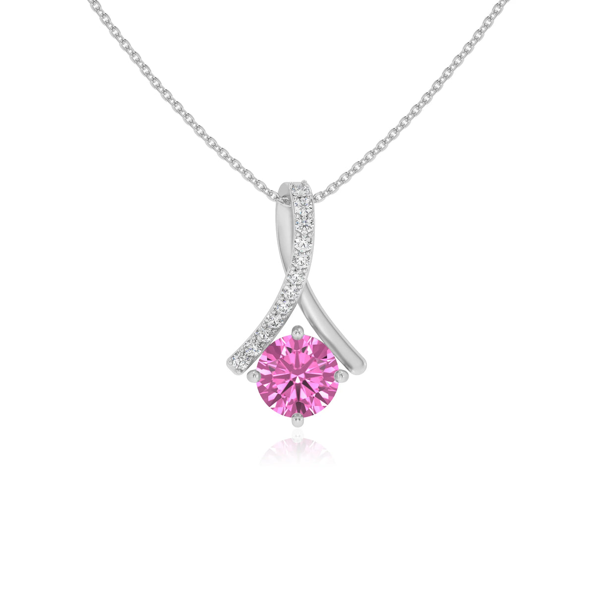 lab grown pink-sapphire round solitaire necklaces in platinum 