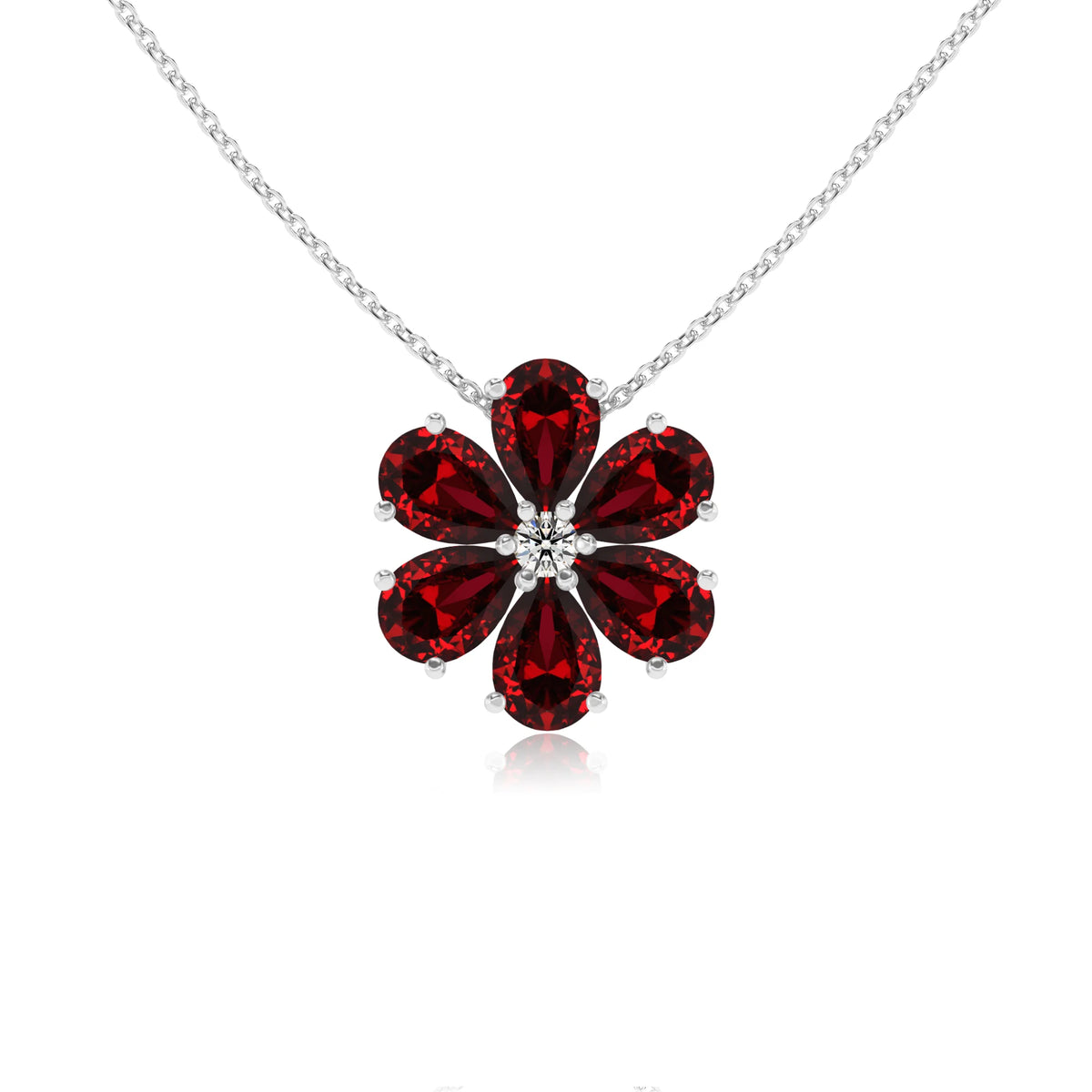 lab grown ruby pear solitaire necklaces in white gold 
