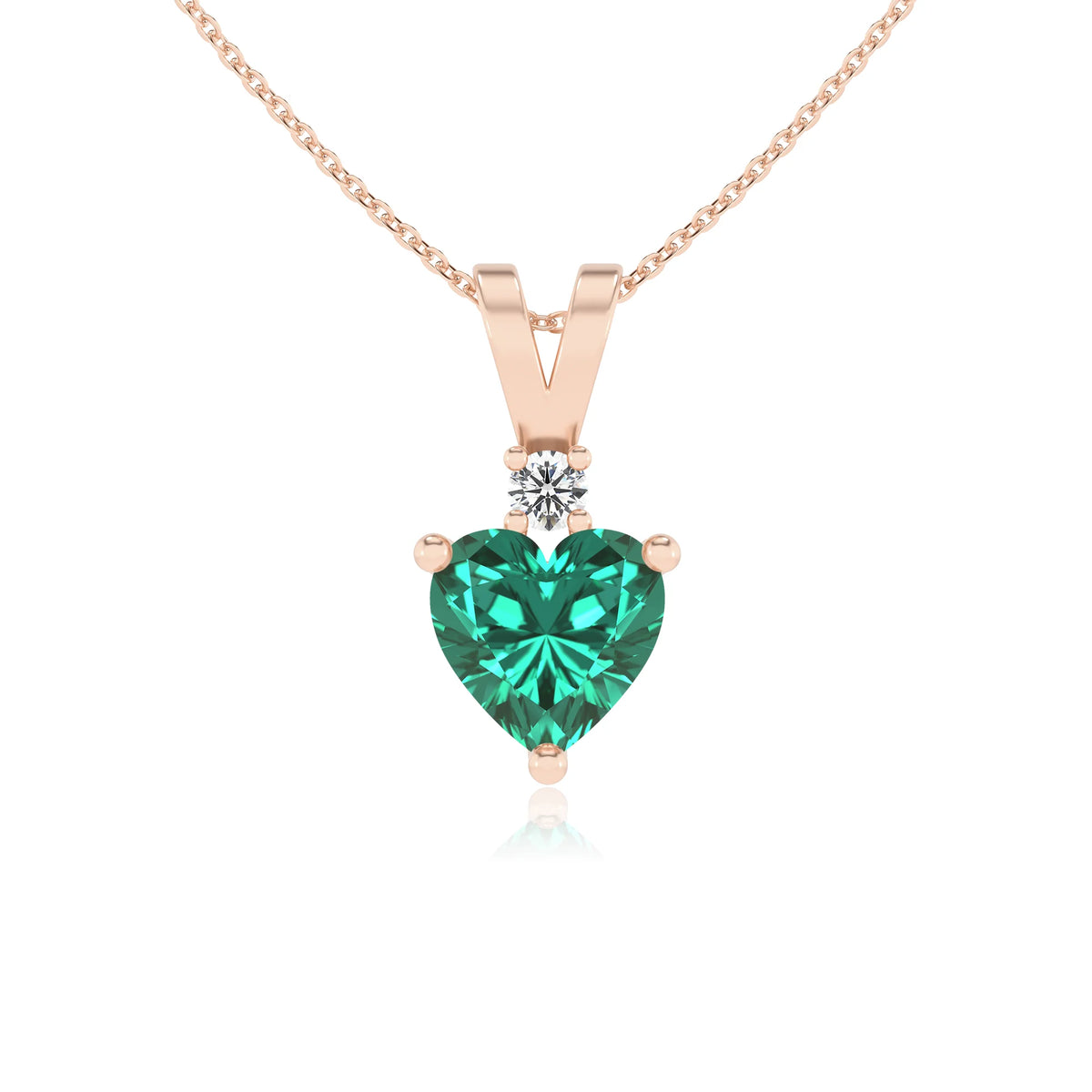 lab grown emerald heart solitaire v-bale necklaces in rose gold 