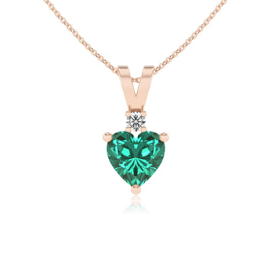 lab grown emerald heart solitaire v-bale necklaces in rose gold 