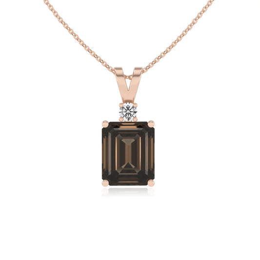 natural smoky-quartz emerald cut solitaire v-bale necklaces in rose gold 