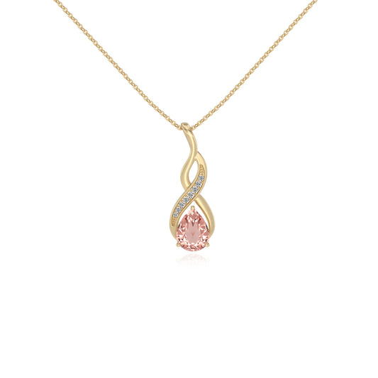 lab grown morganite pear solitaire necklaces in yellow gold 