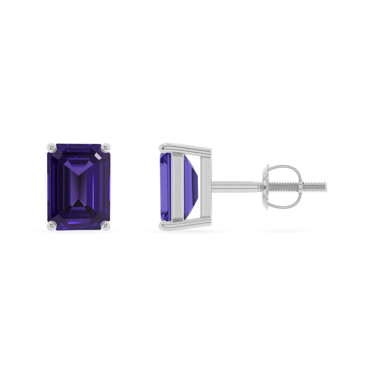 lab grown tanzanite emerald cut stud earrings in platinum 