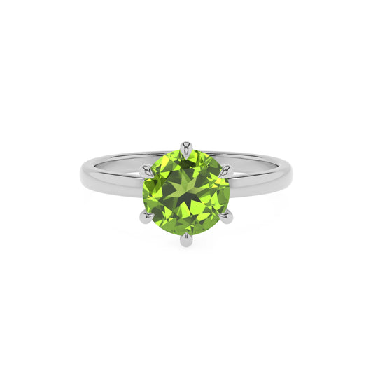 natural peridot round solitaire rings in white gold 