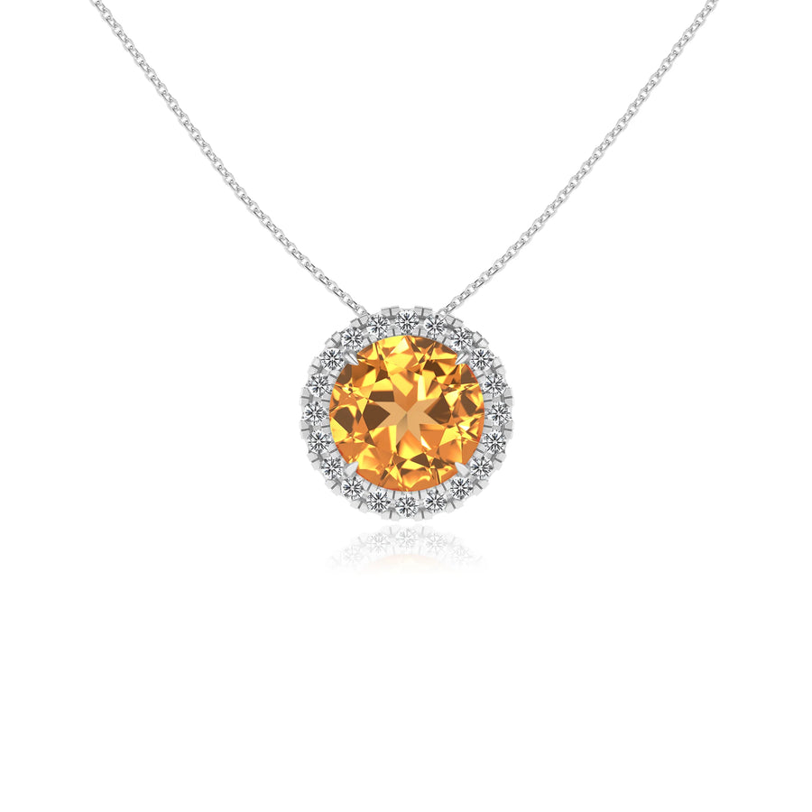 lab grown citrine round solitaire necklaces in sterling silver 