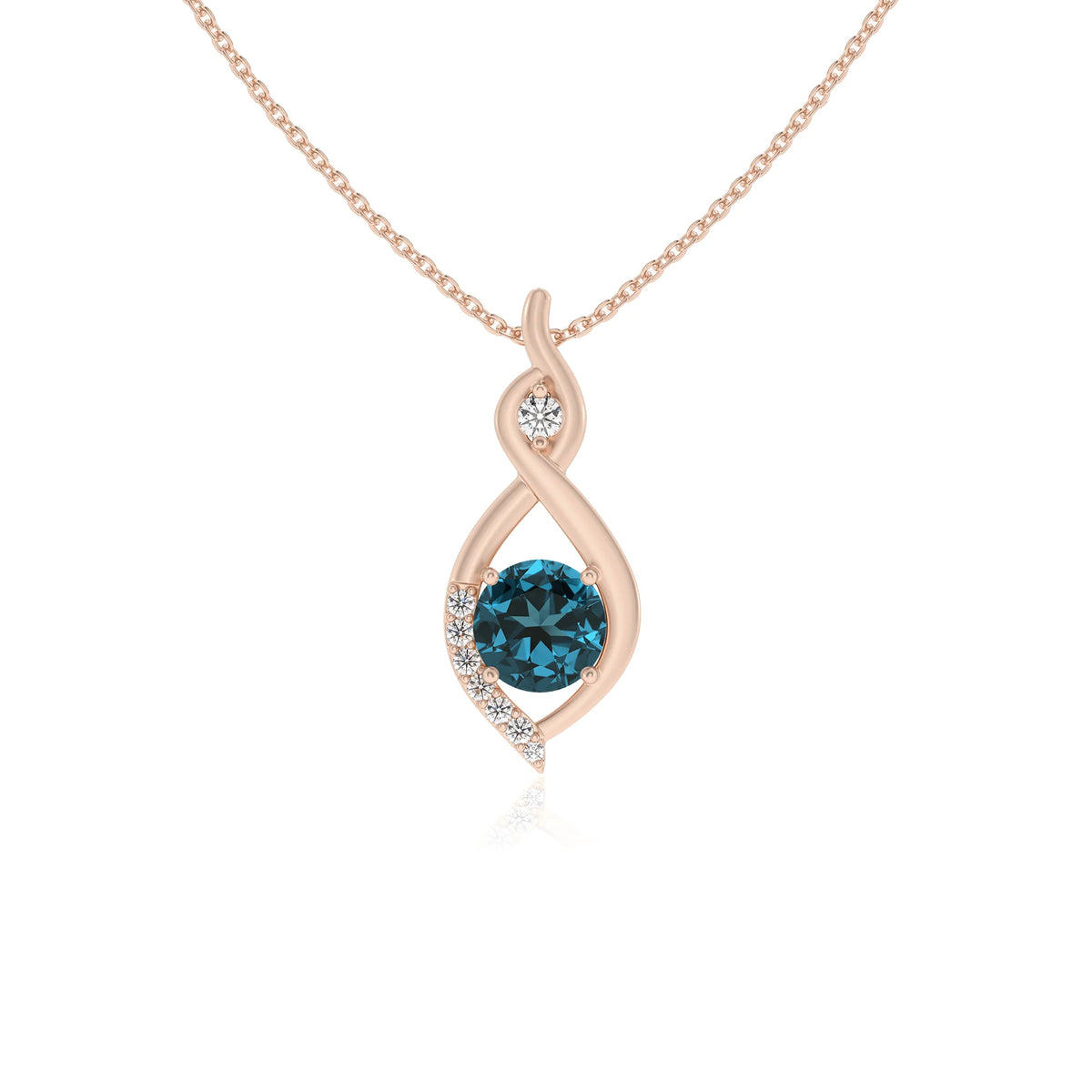 natural london-blue-topaz round solitaire necklaces in rose gold 