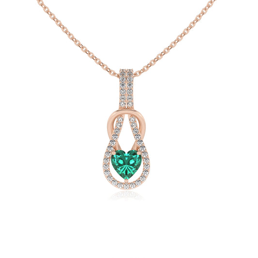 lab grown emerald heart infinity  v-bale necklaces in rose gold 