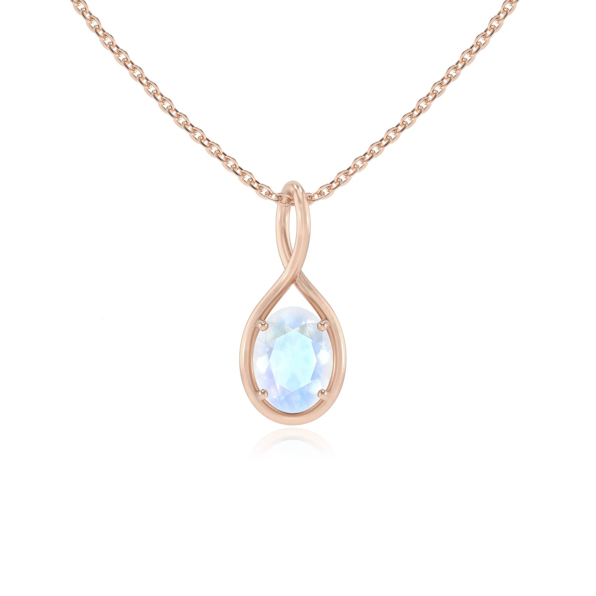 natural rainbow-moonstone oval solitaire necklaces in rose gold 