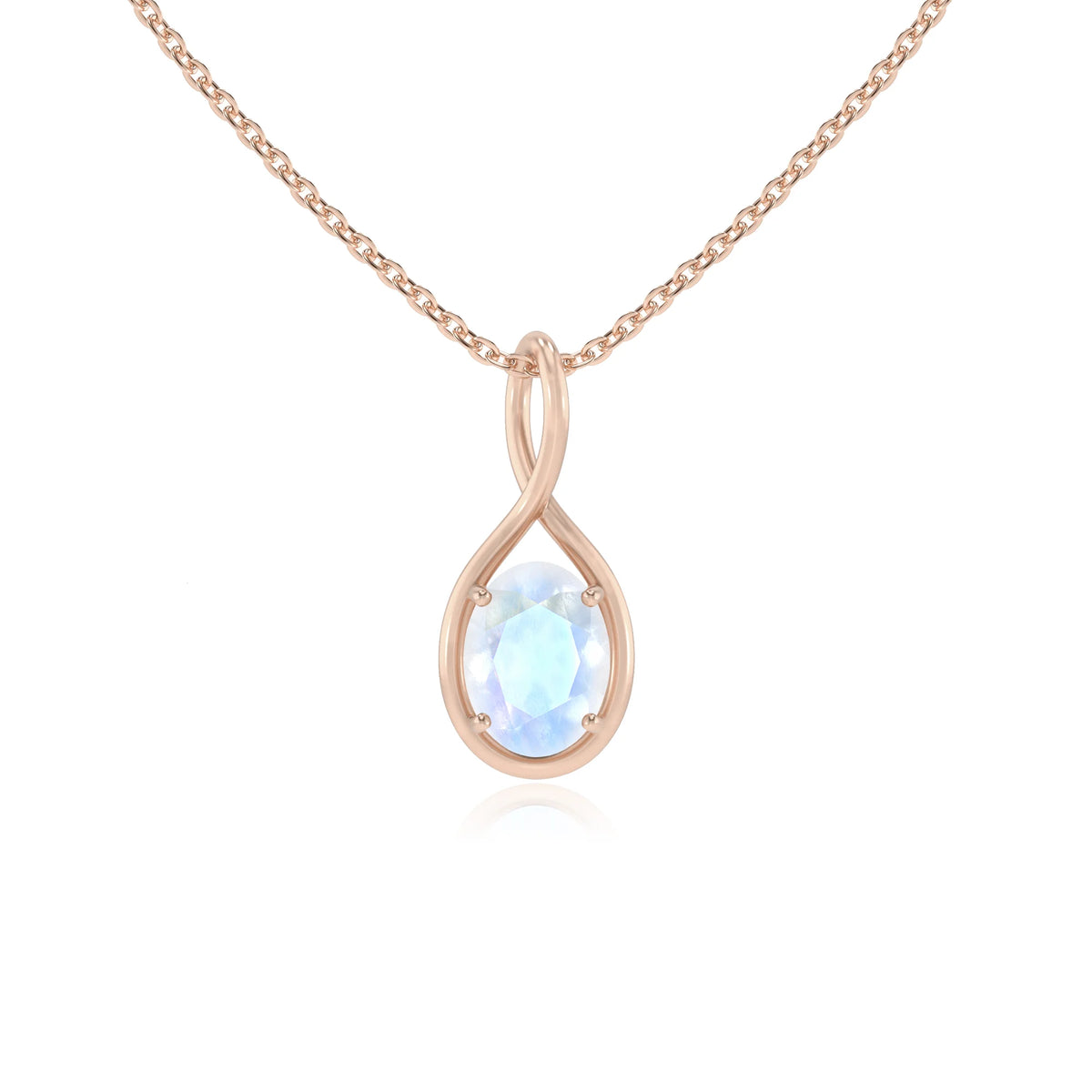 natural rainbow-moonstone oval solitaire necklaces in rose gold 