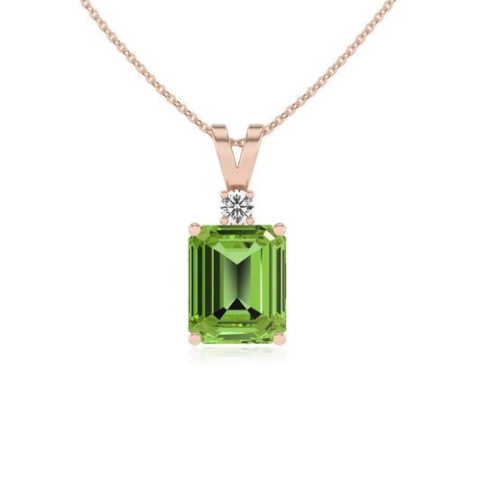natural peridot emerald cut solitaire v-bale necklaces in rose gold 