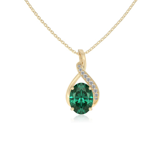 lab grown emerald oval solitaire necklaces in yellow gold 