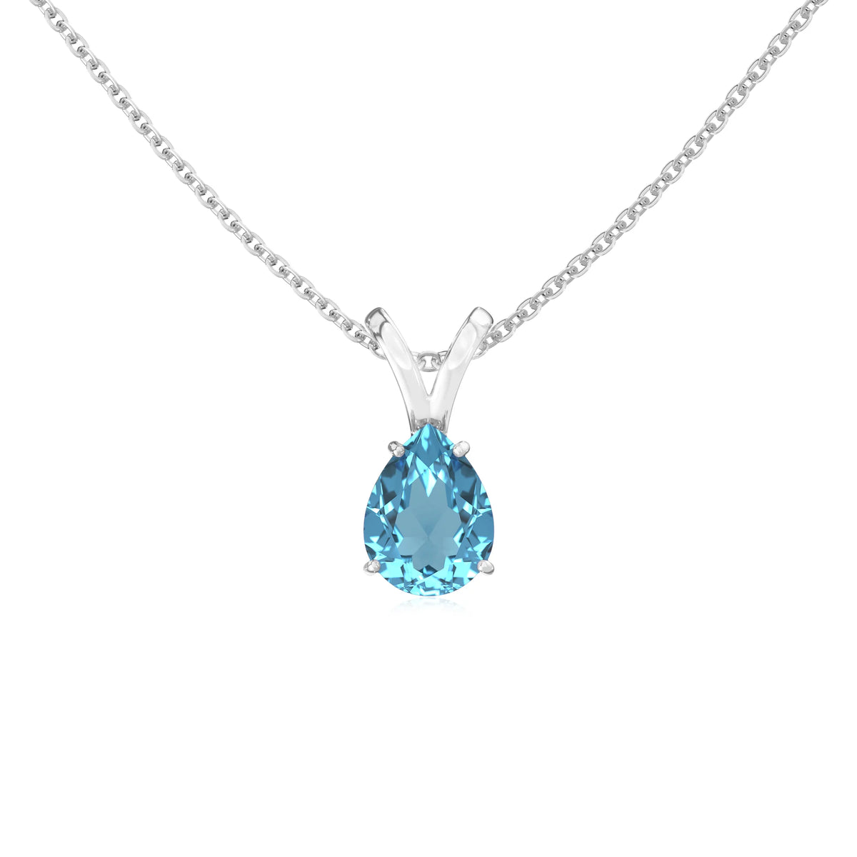 natural swiss-blue-topaz pear solitaire v-bale necklaces in sterling silver 