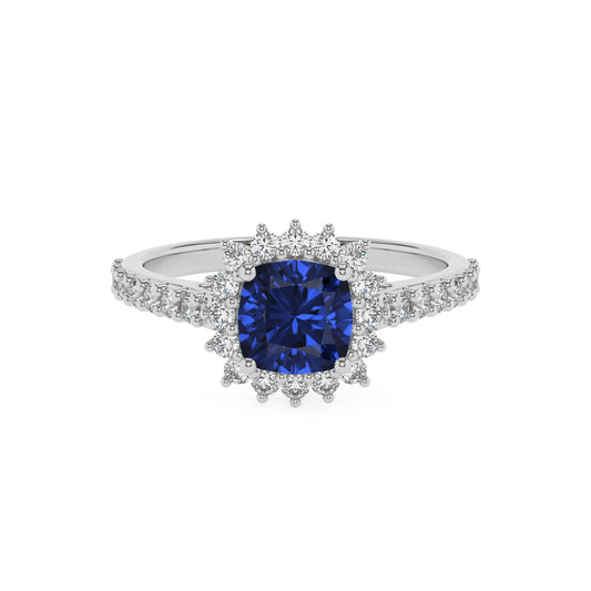 lab grown blue-sapphire cushion solitaire rings in sterling silver 