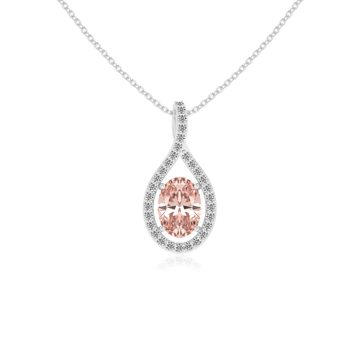 lab grown morganite oval solitaire necklaces in platinum 