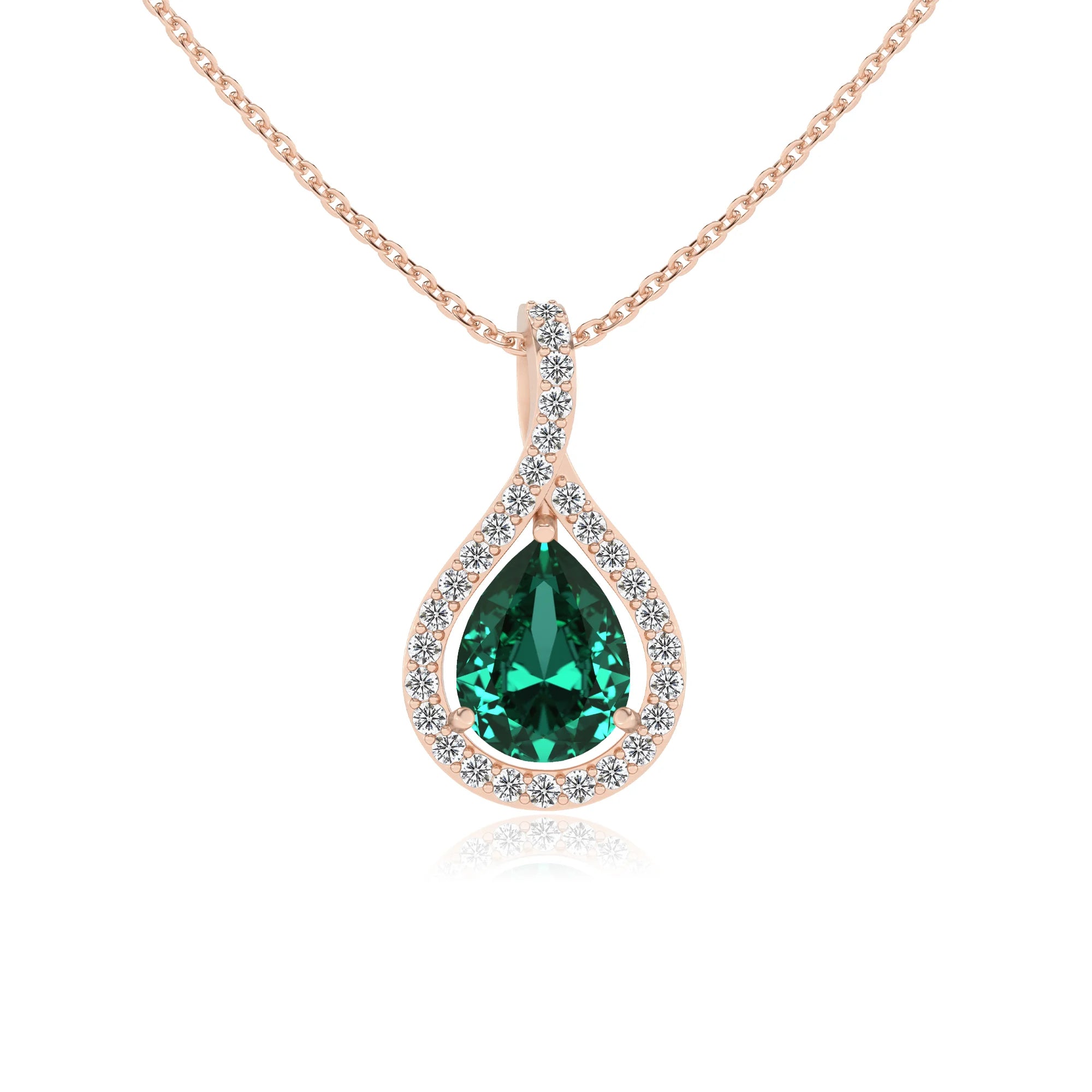 lab grown emerald pear solitaire necklaces in rose gold 
