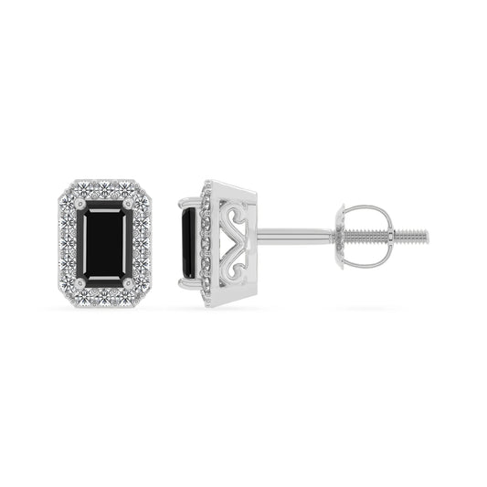 natural black onyx emerald cut stud earrings in sterling silver 