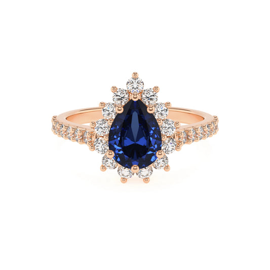 lab grown blue-sapphire pear solitaire rings in rose gold 