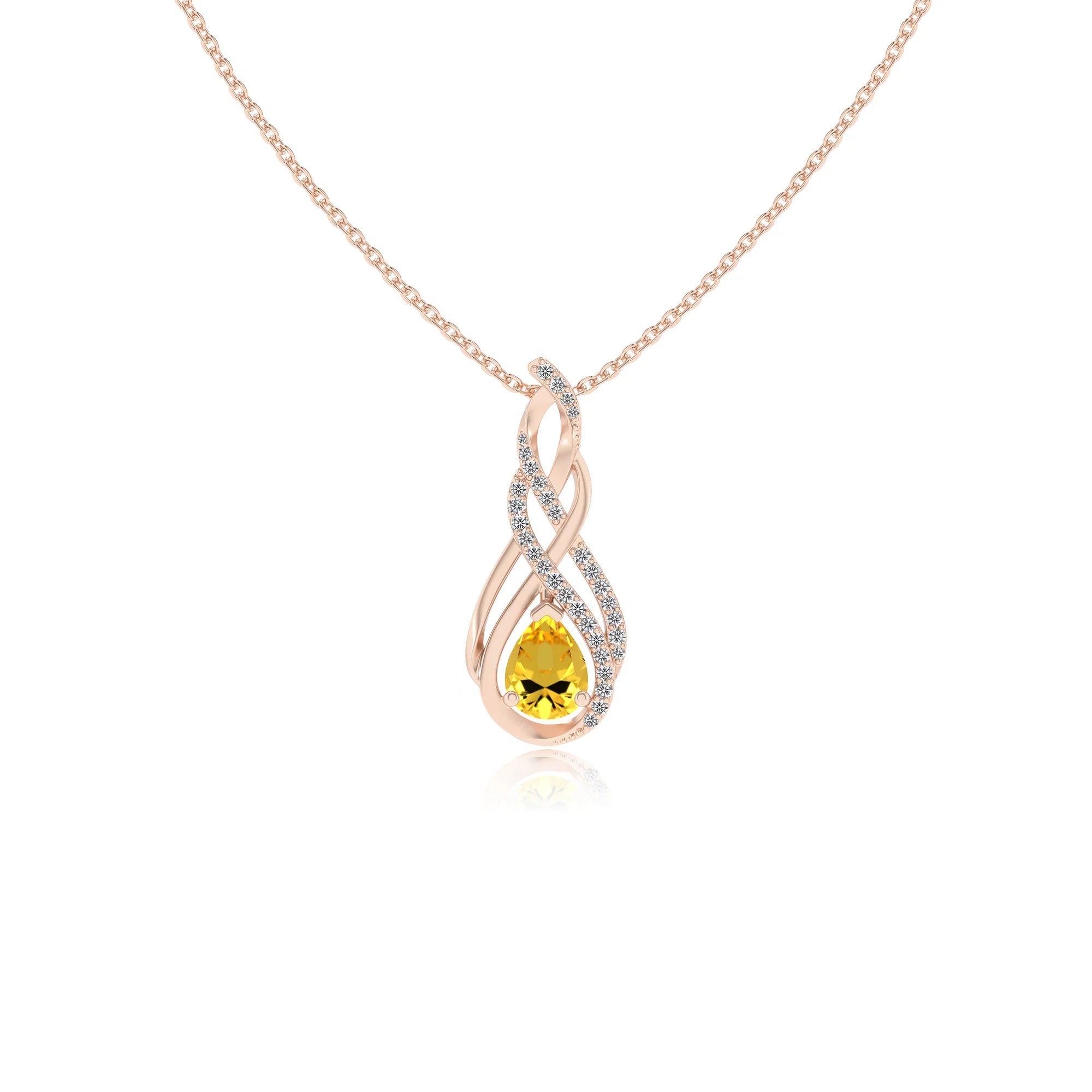 lab grown yellow-sapphire pear solitaire necklaces in rose gold 