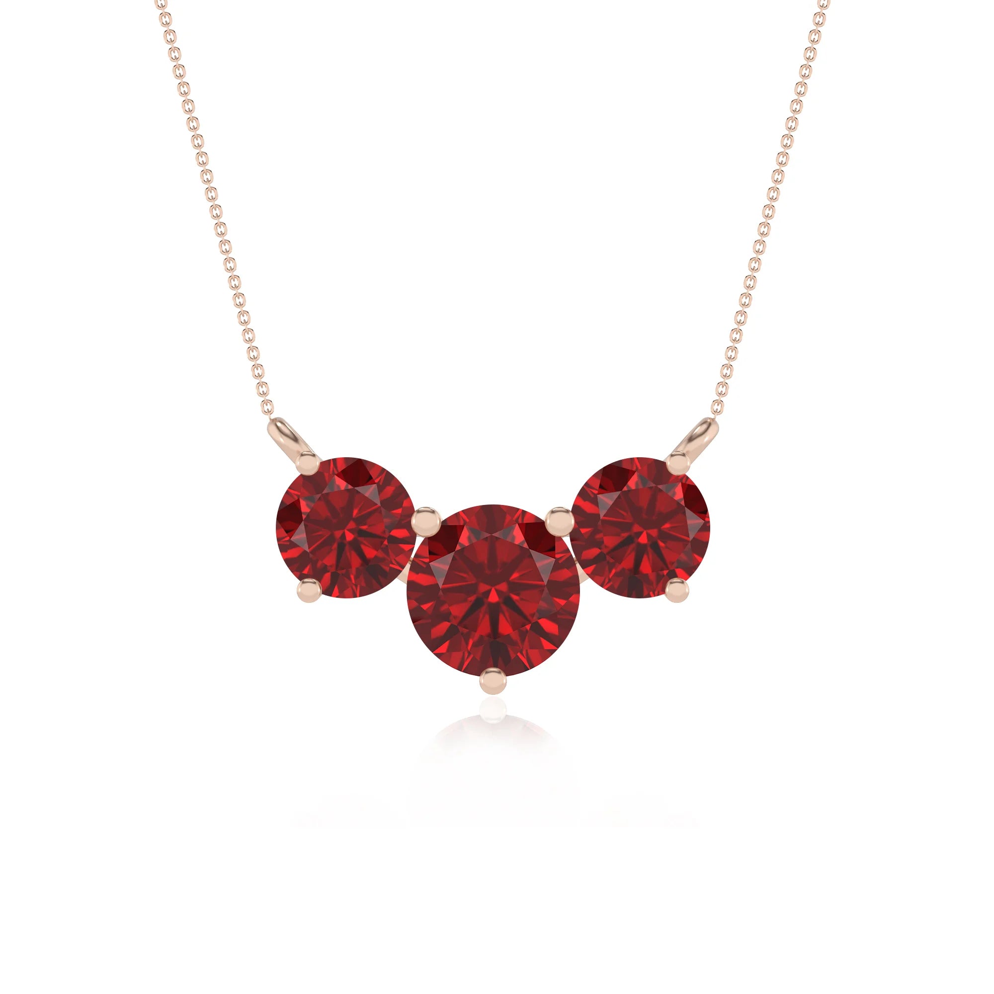 lab grown ruby round solitaire v-bale necklaces in rose gold 