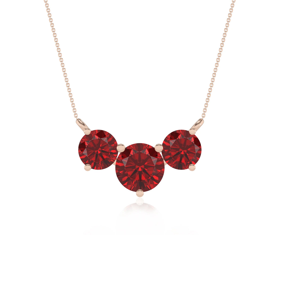 lab grown ruby round solitaire v-bale necklaces in rose gold 