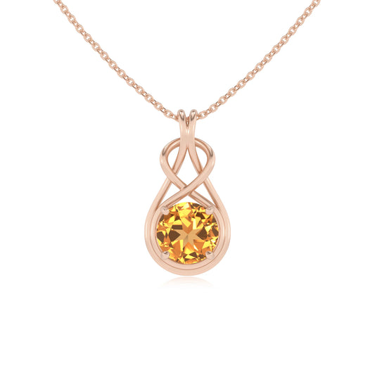 lab grown citrine round solitaire necklaces in rose gold 