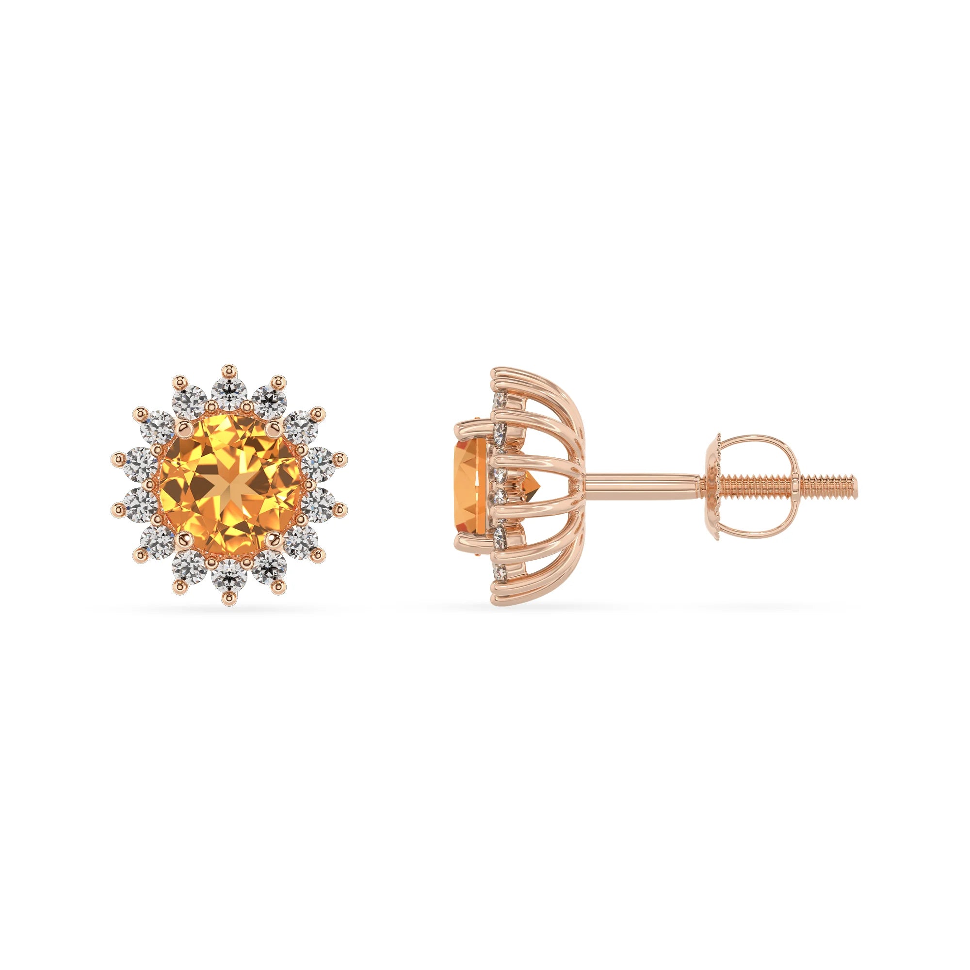 lab grown citrine round stud earrings in rose gold 