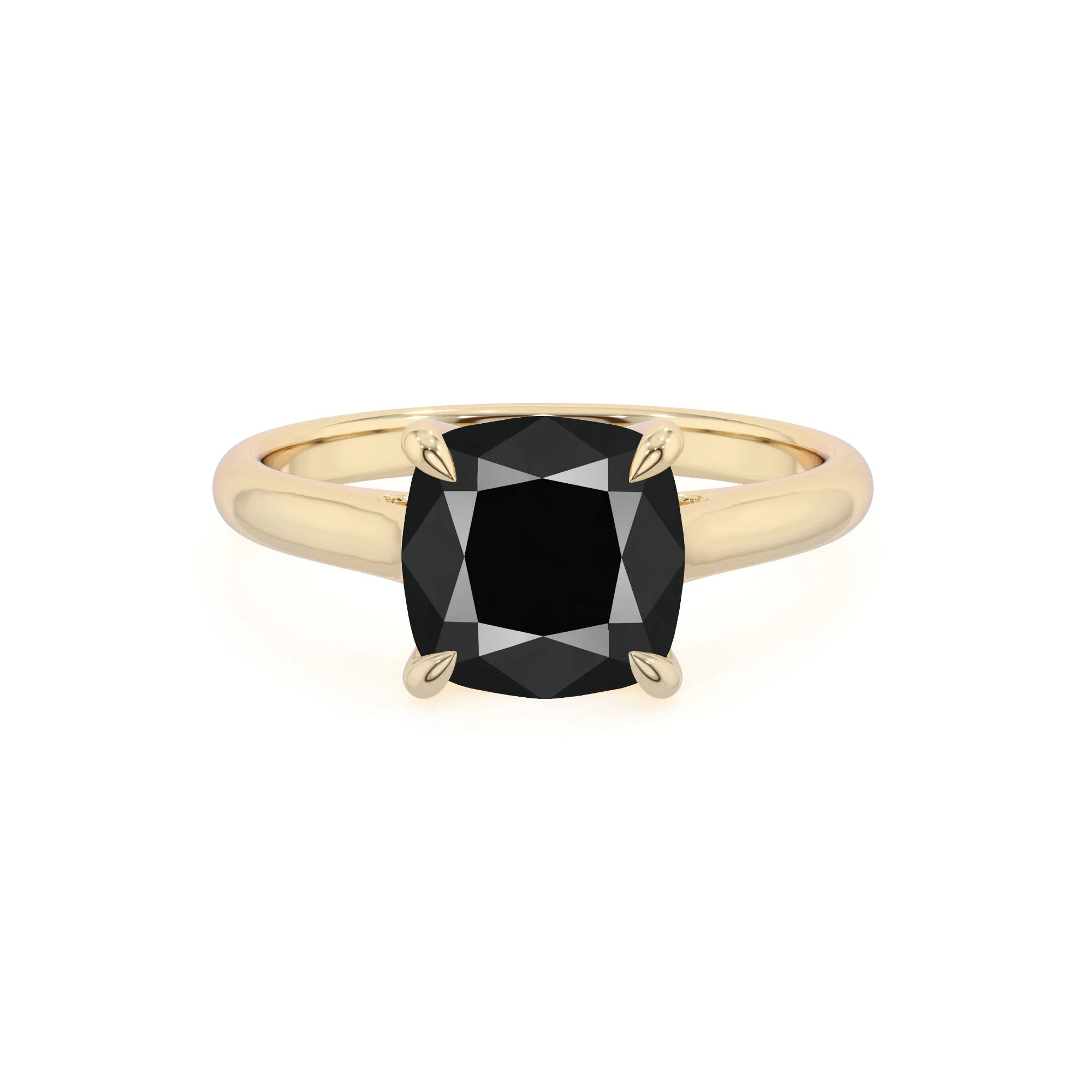 natural black-onyx cushion solitaire rings in yellow gold 