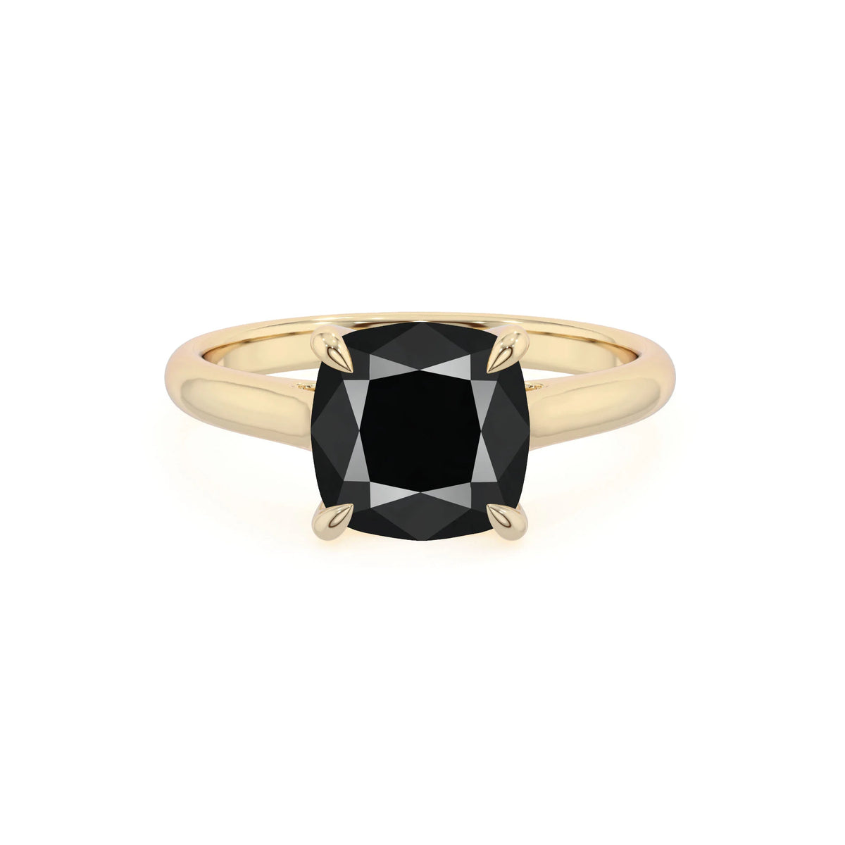 natural black-onyx cushion solitaire rings in yellow gold 